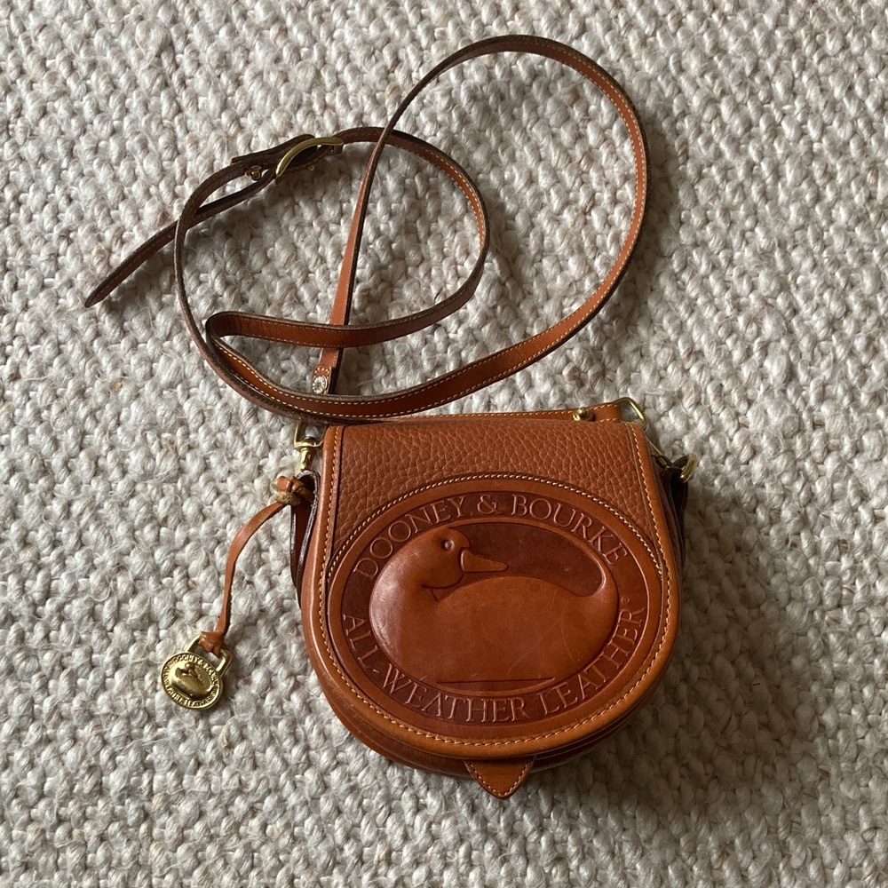 Dooney & Bourke Cognac Brown Leather Crossbody Saddle Bag